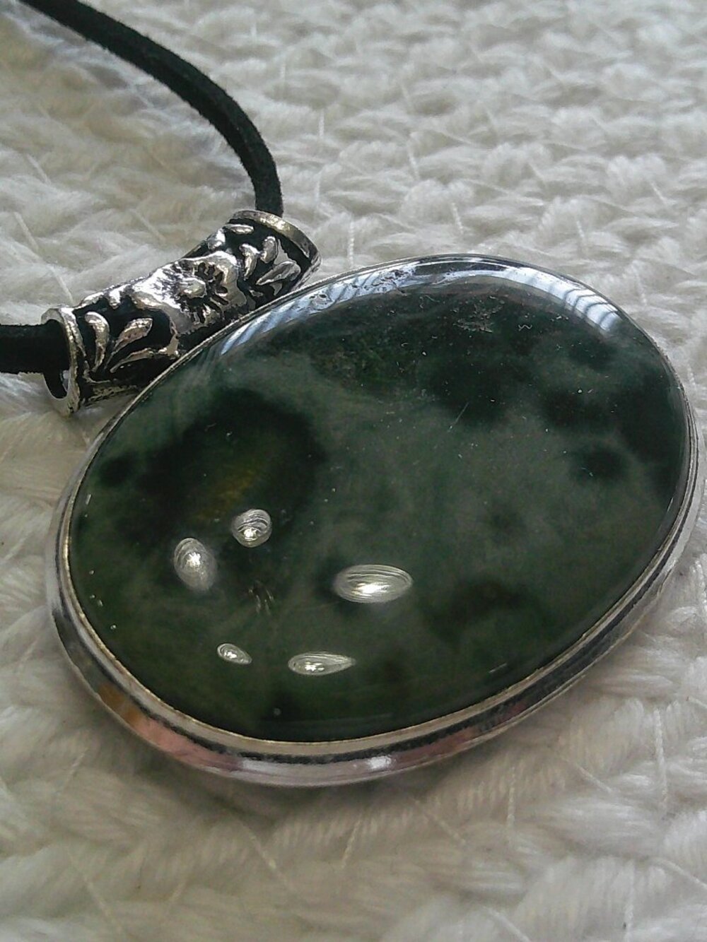 Beautiful MOSS AGATE Handmade Sterling 925 Pendant/Cord #197F